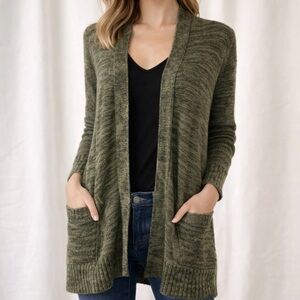 Anthropologie Heather Green Open Front Pocketed Knit Cardigan Size XS